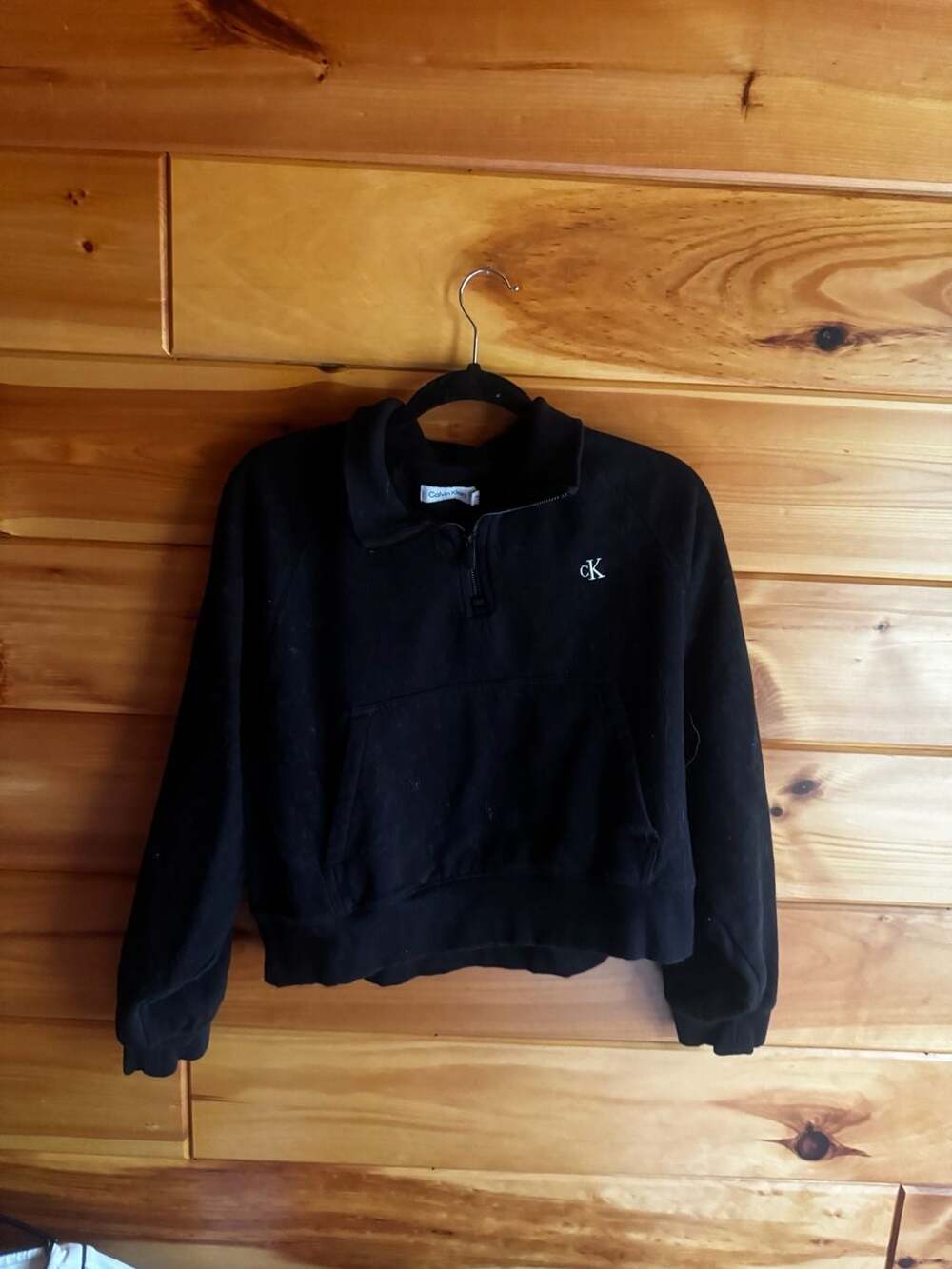 Calvin Klein Women’s Black Cropped Quarter-Zip Sweatshirt Size L